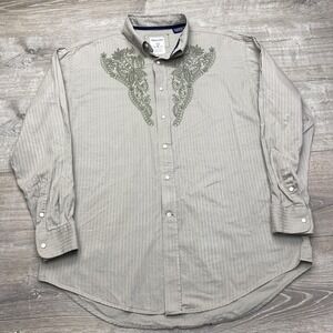 Rough Stock Shirt Mens XL Beige Stripe Long Sleeve Western Snap Panhandle Slim